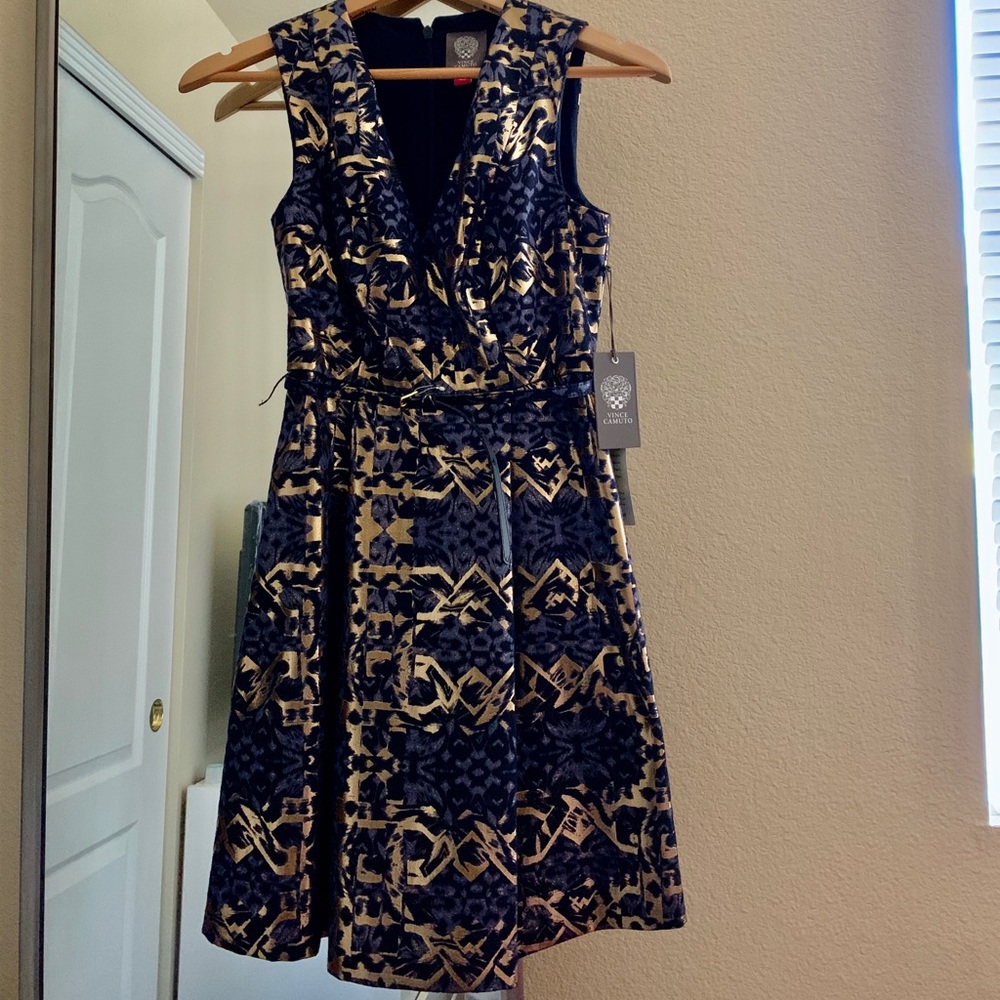 Metallic Jacquard Fit & Flare Cocktail Dress